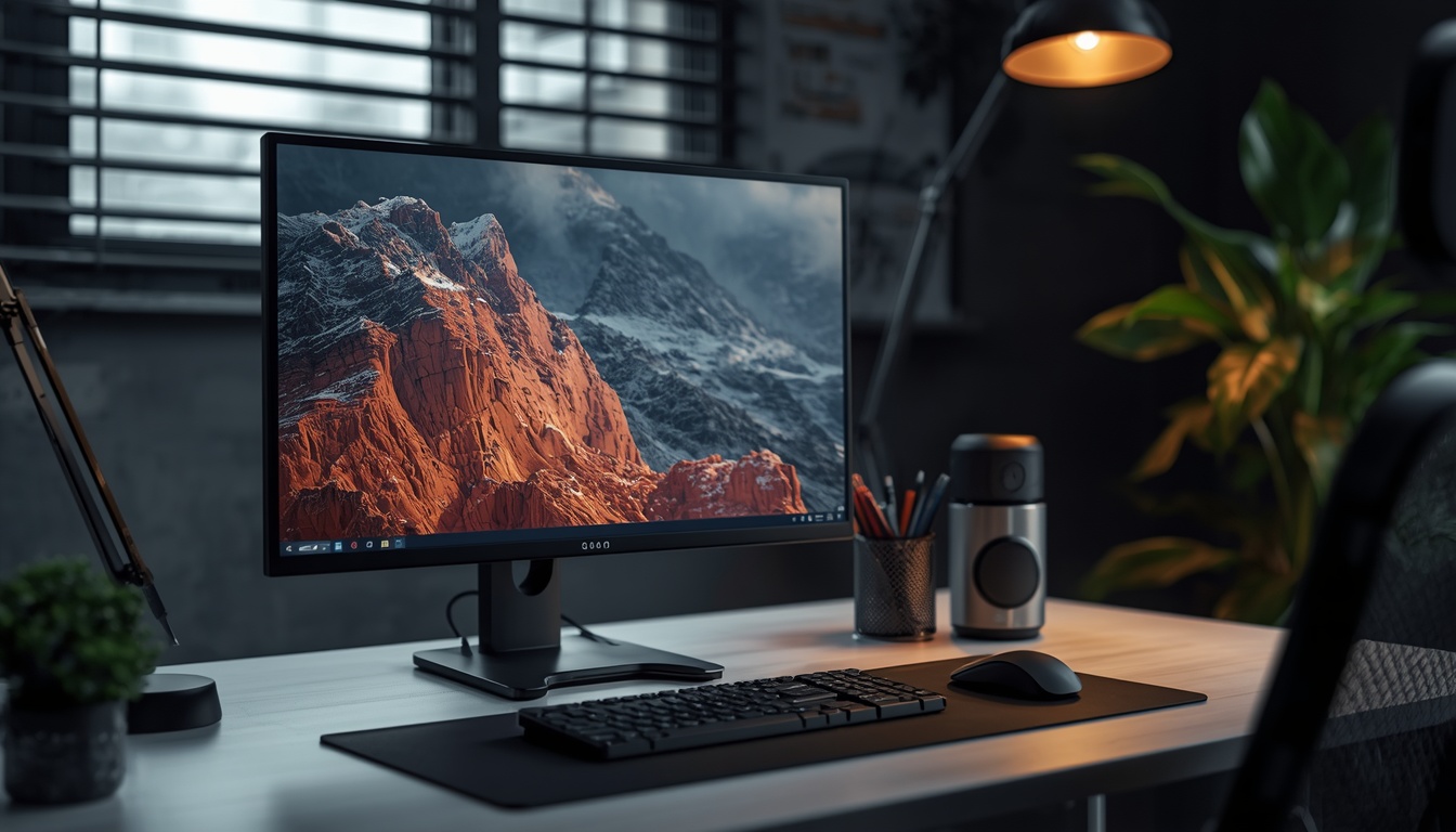 Earthwhflexen ergonomic desk with monitor at eye level